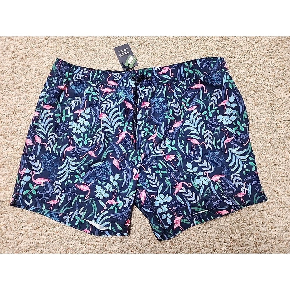 JOULES Heston Swim Shorts XL Navy Flamingo Men's Lined Trunks NWT